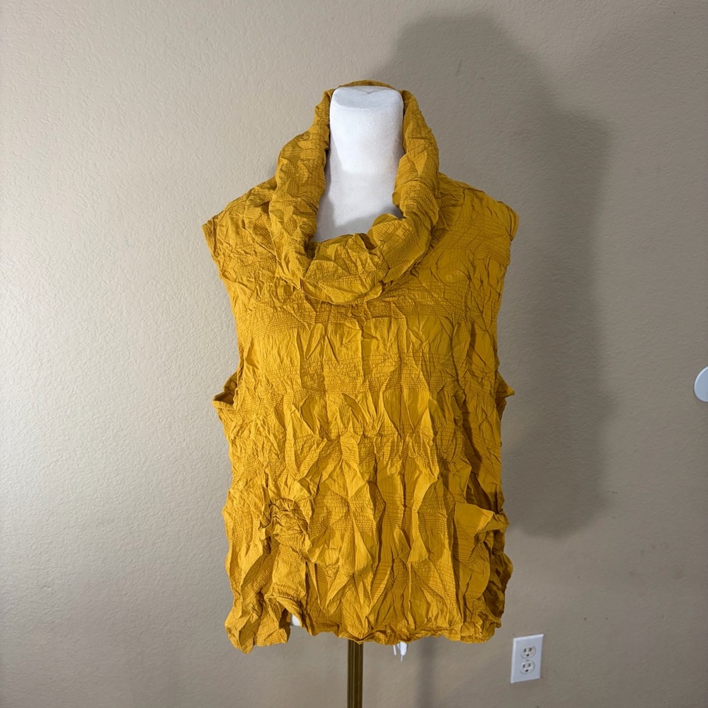 CHALET ET CECI Womens Crinkle Loose Oversized Gillian Sleeveless Mustard Sz L